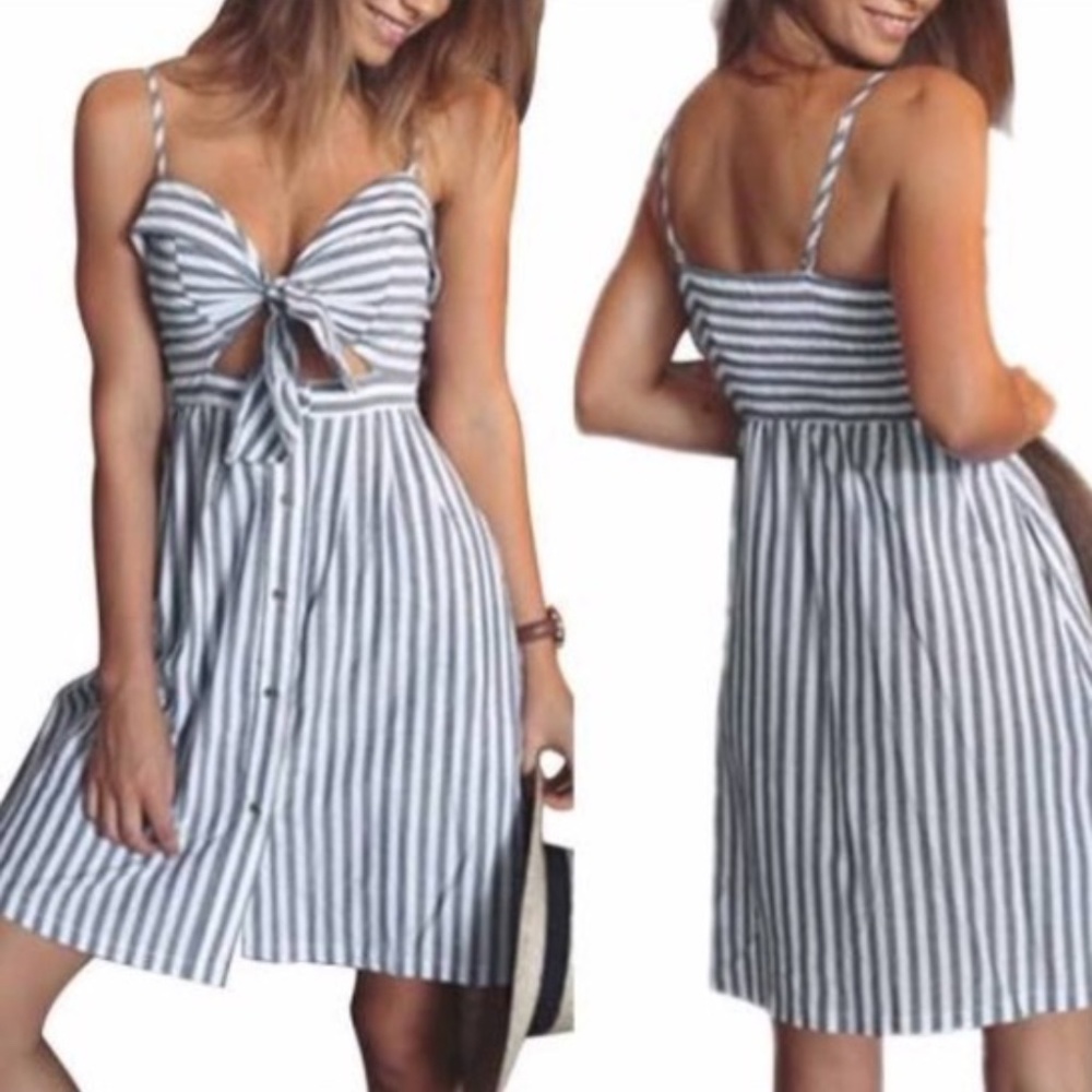Rampage Striped Tie Front Nautical Button Dress